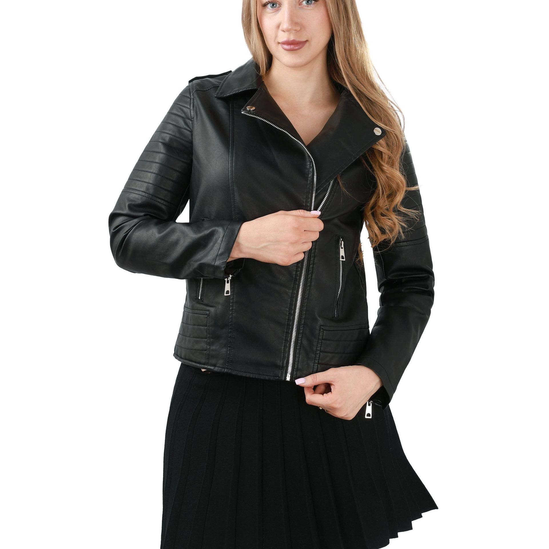 TEMU Damska kurtka ramoneska z asymetrycznym zapięciem, fason, dopasowany krój, kurtka z zamkiem i kieszeniami, uniwersalna do wielu stylizacji