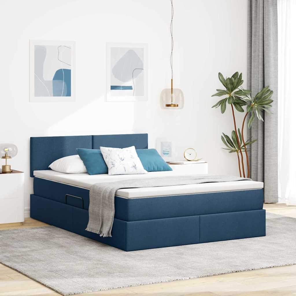 VidaXL Łóżko z miejscem na przechowywanie i LED Niebieski 140 x 200 cm