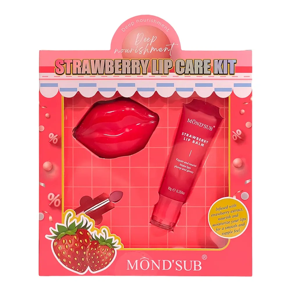 Mond'Sub Strawberry Lip Care Kit zestaw kosmetyków do ust maska na noc 7,5 g + balsam truskawkowy 10 g