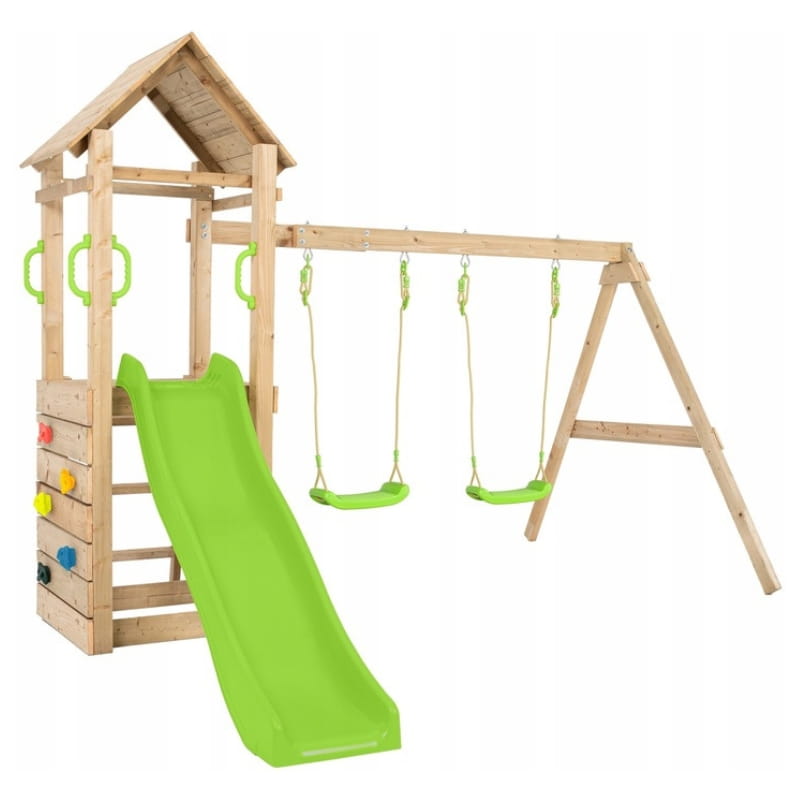 TP Toys Drewniany Plac Zabaw Zjeżdżalnia 2 Huśtawki Ścianka Wspinaczkowa Do Ogrodu