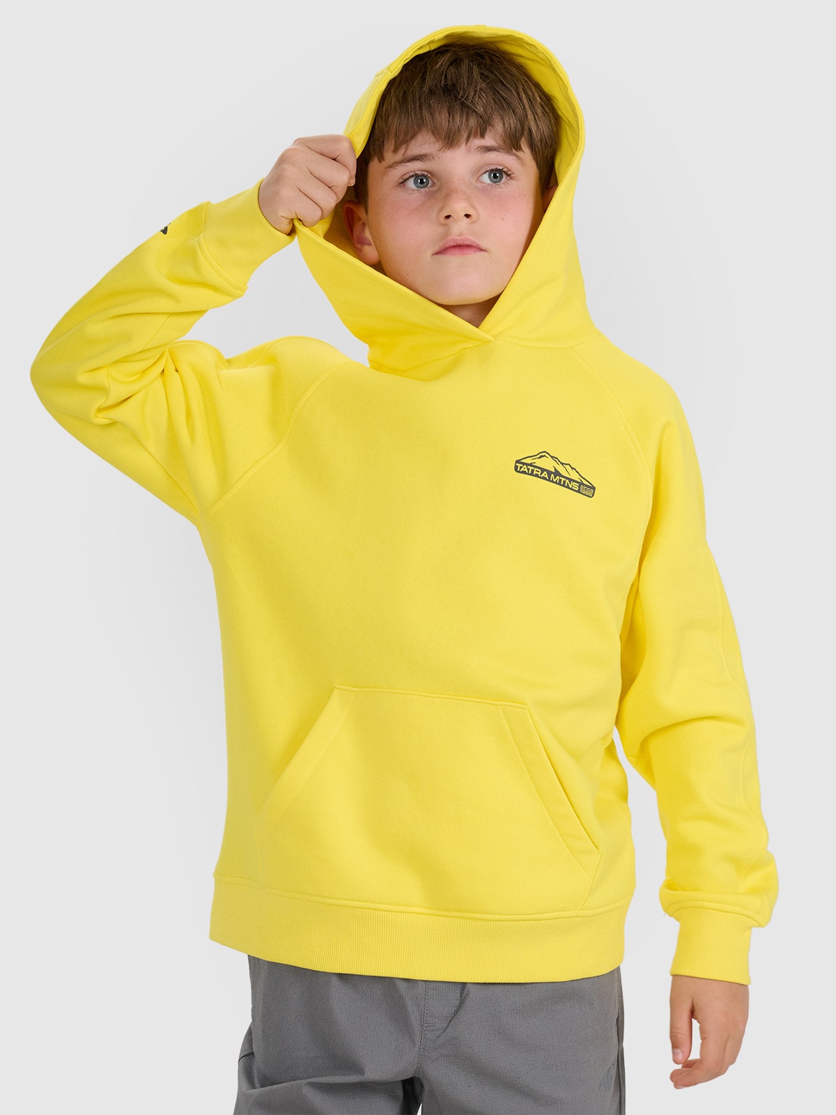 4F Bluza dresowa oversize z kapturem chłopięca - żółta 164 (13-14 lat)