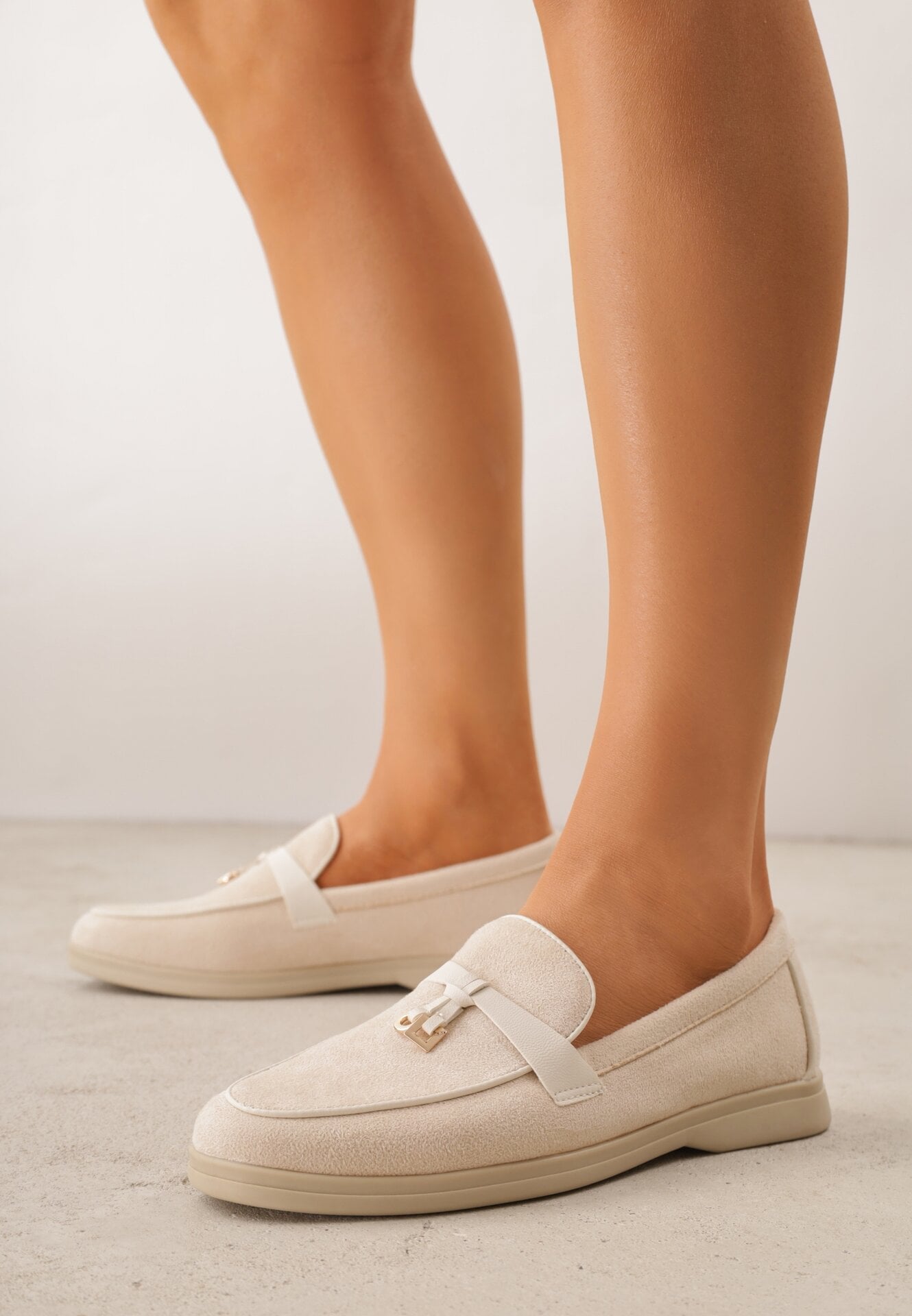 Beżowe Eleganckie Mokasyny VICES z Imitacji Zamszu ze Skórzaną Wkładką Jaenith