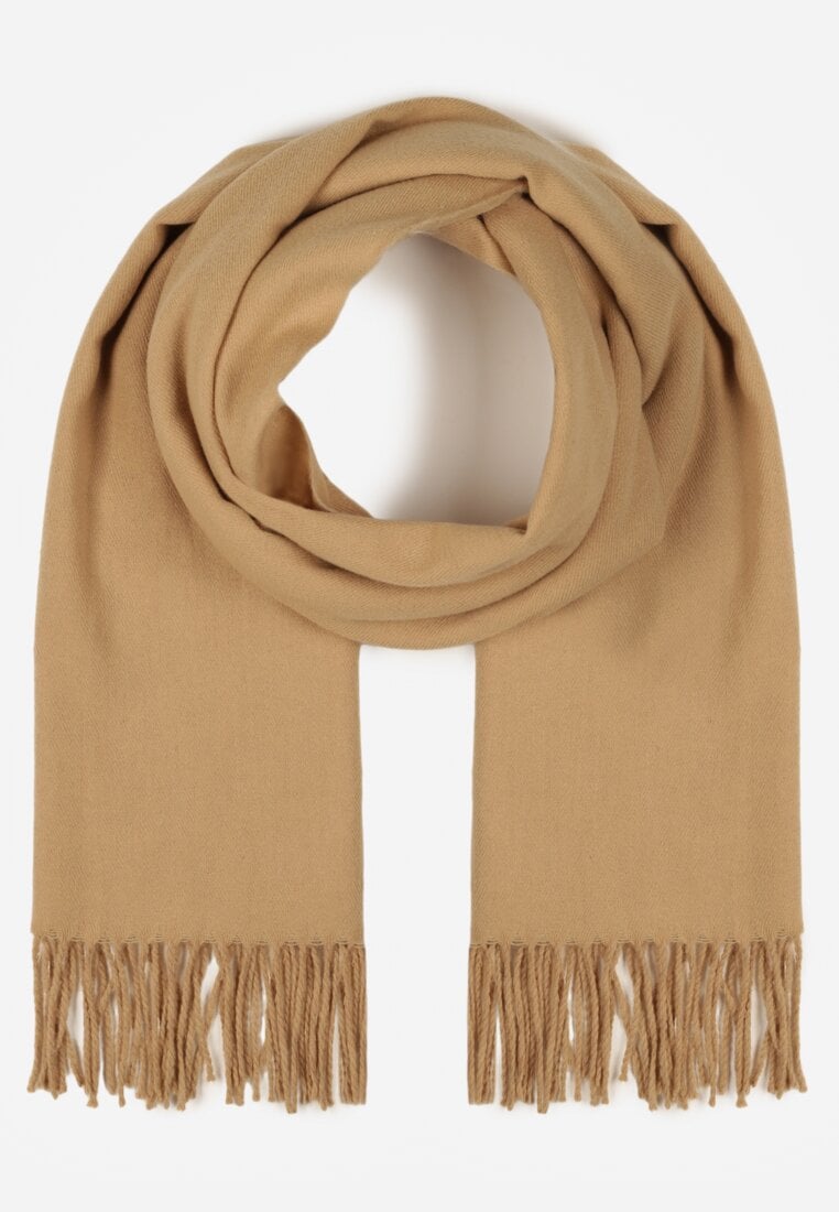 Ciemnobeżowy Gładki Szalik z Frędzlami Vetiela