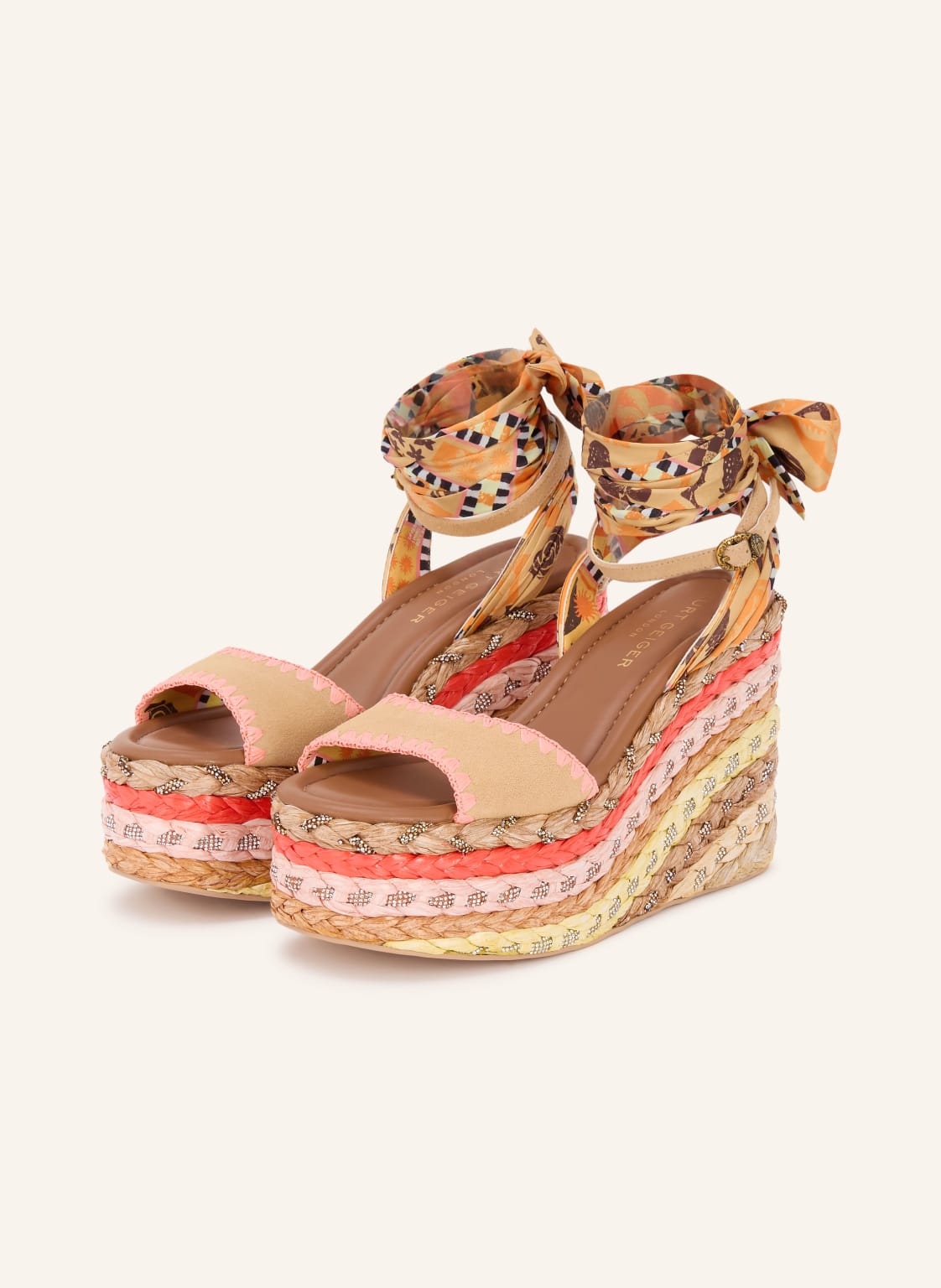 Kurt Geiger Klapki Na Platformie Scarf Z Kamieniami Ozdobnymi beige