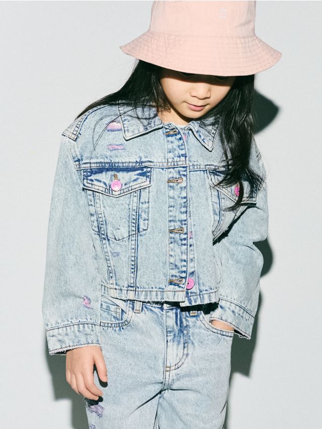 Reserved - Jeansowa kurtka z przetarciami - niebieski