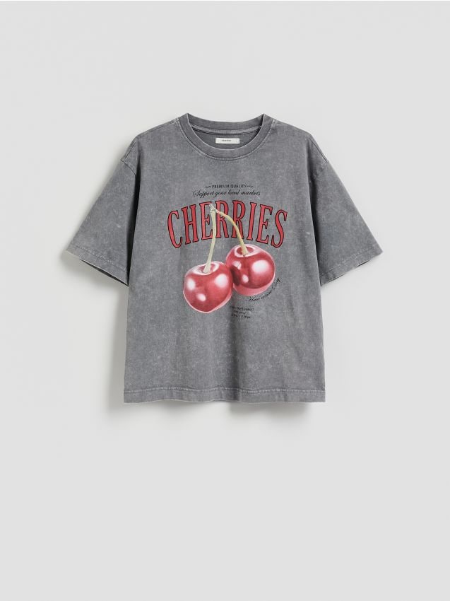 Reserved - Bawełniany t-shirt oversize - ciemnoszary