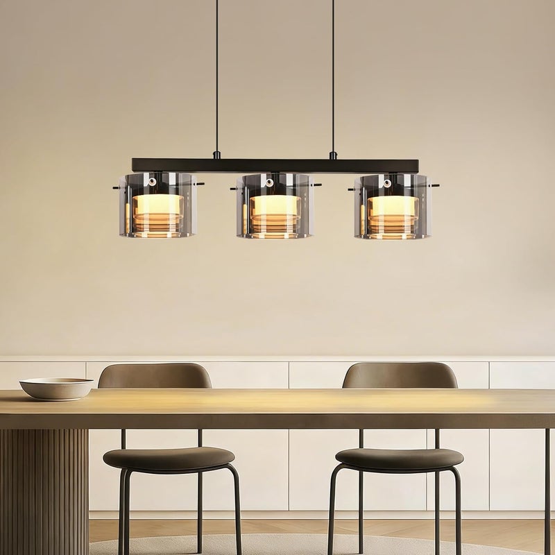 NETTLIFE Szklana Lampa Wisząca LED 3-punktowa, Nowoczesny Żyrandol nad Stół i Wyspę, Regulacja Wysokości 140cm
