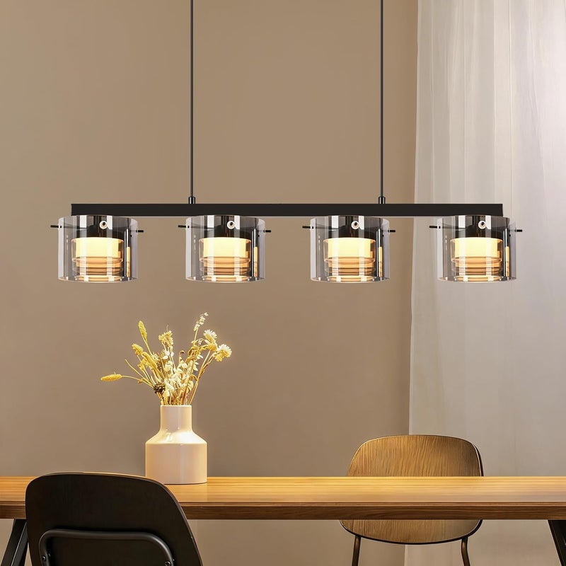 NETTLIFE Szklana Lampa Wisząca LED 4-punktowa, Nowoczesny Żyrandol do Salonu i Jadalni, Wysokość 140cm