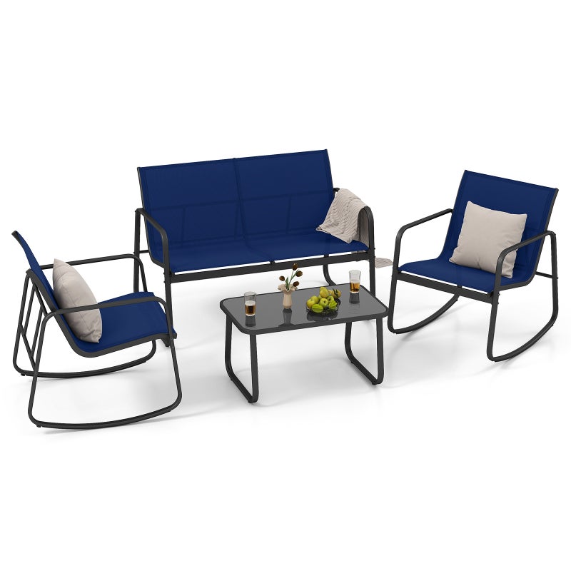 4-częściowy zestaw mebli ogrodowych, meble tarasowe z delikatnym ruchem kołysania, zestaw wypoczynkowy dla 4 osób, ławką i stołem,do ogrodu, na taras