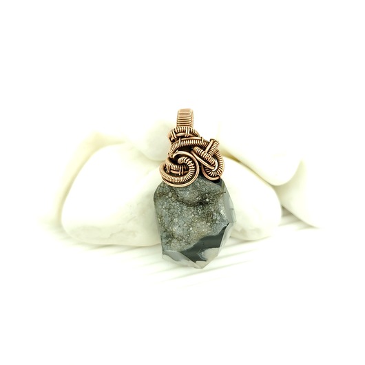 Agat z druzą wisiorek wire wrapping