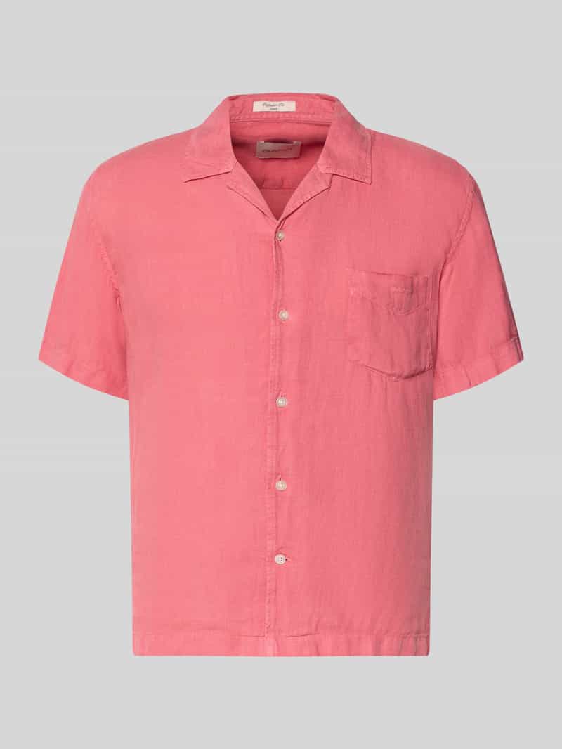 Koszula lniana o kroju regular fit z brustaszą i wyhaftowanym logo