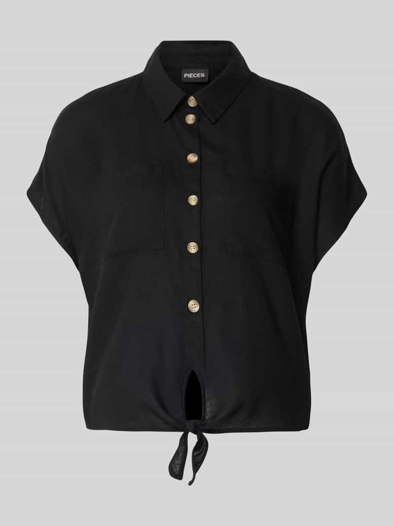 bluzka koszulowa o kroju regular fit z mieszanki wiskozy i lnu model 'PIA'