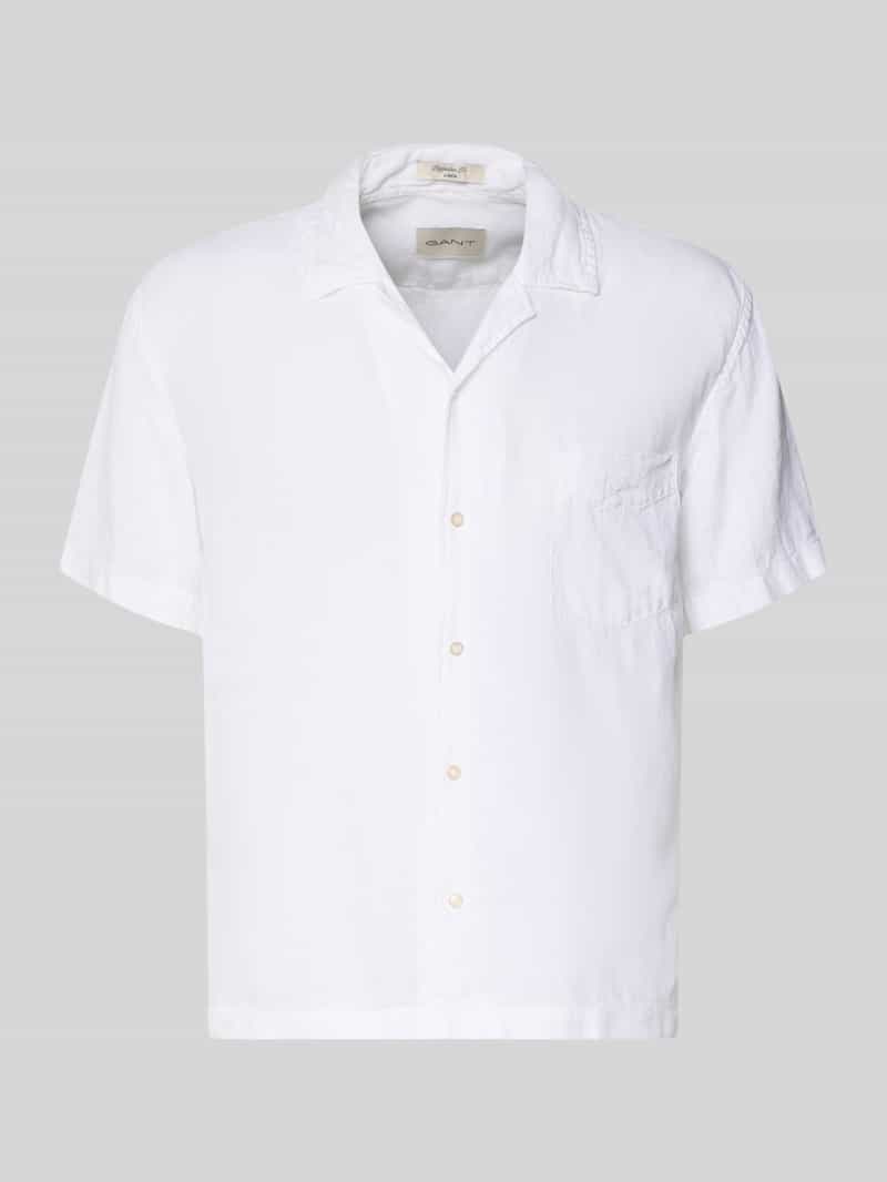 Koszula lniana o kroju regular fit z brustaszą i wyhaftowanym logo