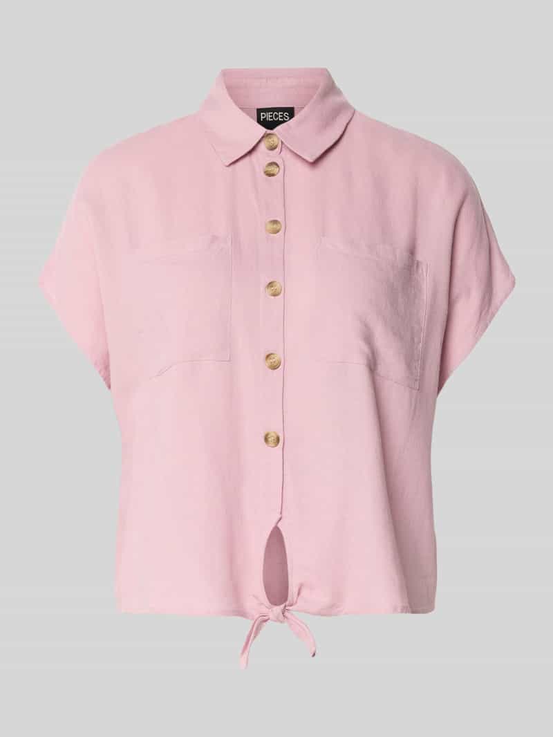 bluzka koszulowa o kroju regular fit z mieszanki wiskozy i lnu model 'PIA'