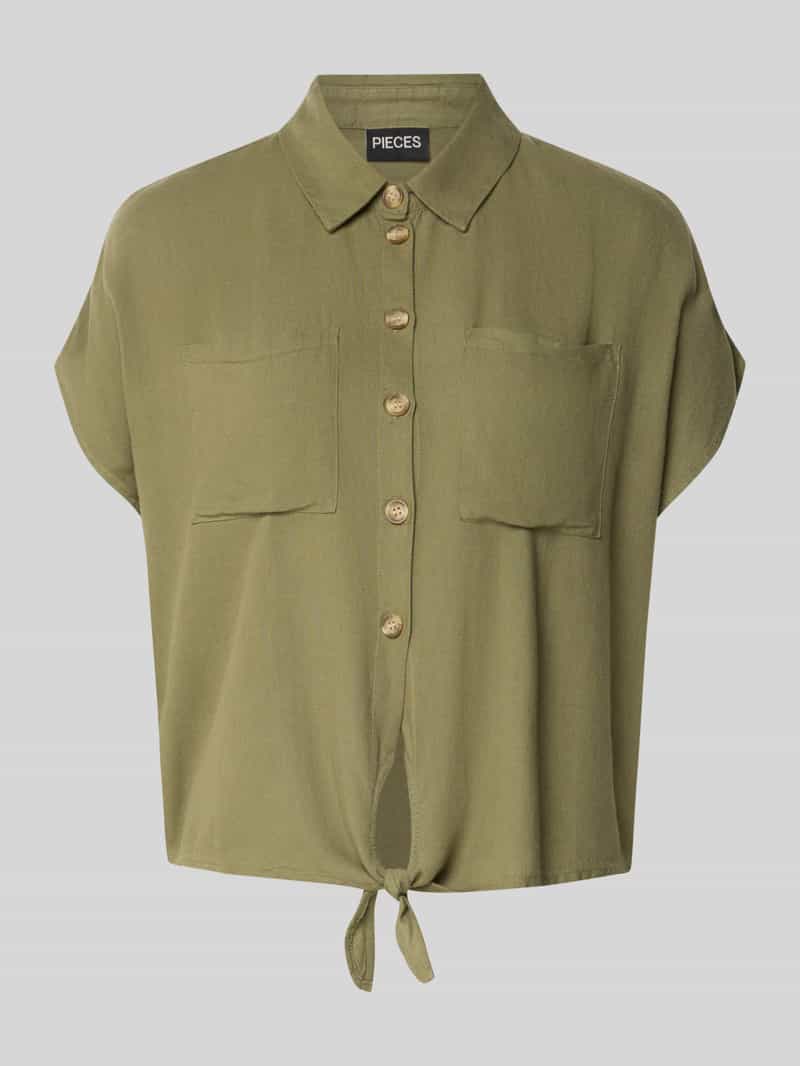 bluzka koszulowa o kroju regular fit z mieszanki wiskozy i lnu model 'PIA'