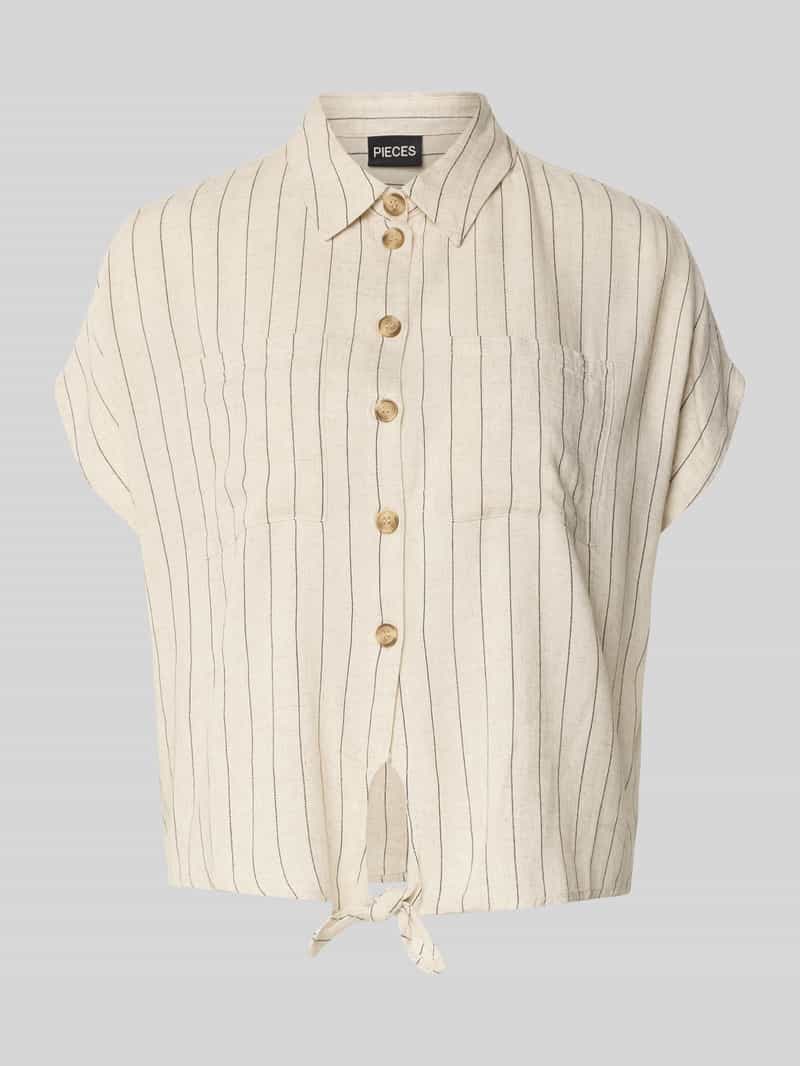 bluzka koszulowa o kroju regular fit z mieszanki wiskozy i lnu model 'PIA'