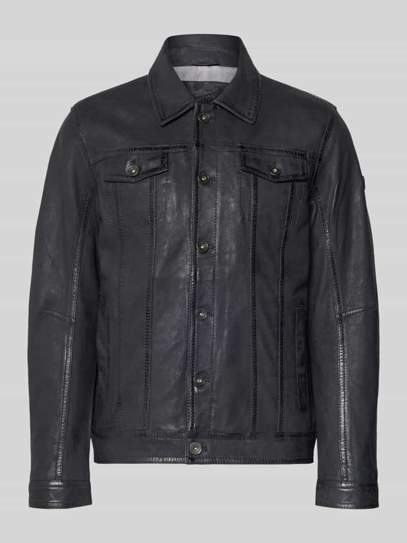 kurtka skórzana z owczego nubuku z kieszeniami na piersi model 'MEDDO'