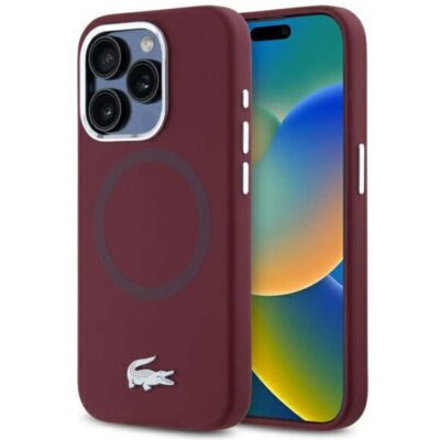 Etui LACOSTE Silicone Croco Logo MagSafe do Apple iPhone 15 Pro Max Bordowy