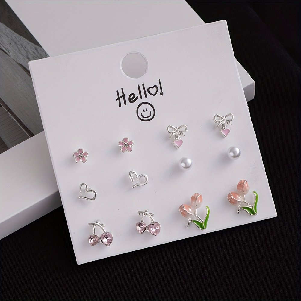 TEMU Zestaw 12 eleganckich, klasycznych, modnych i wykwintnych kolczyków z sercem, księżycem i kokardą, idealnych do noszenia na co dzień, na imprezy