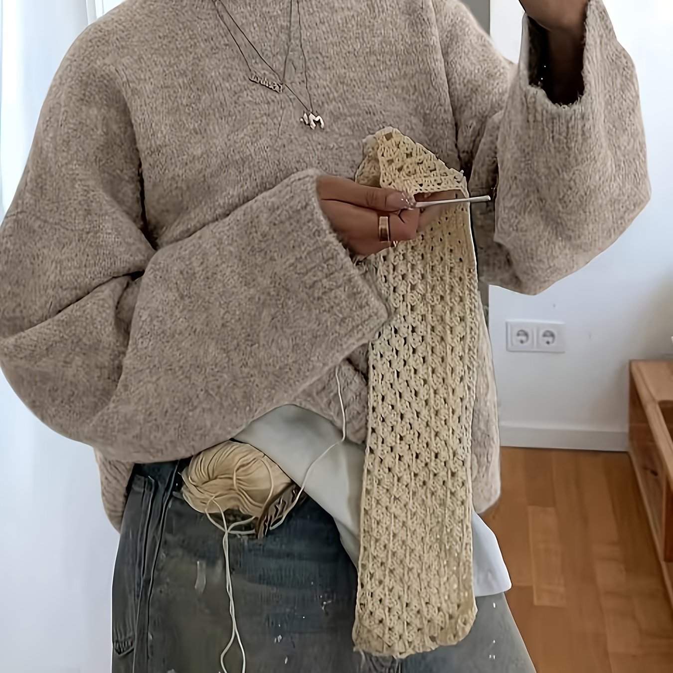 TEMU Nowy Stylowy i Elegancki Casualowy Uniwersalny Luźny Damski Sweter z Długim Rękawem i Okrągłym Dekoltem