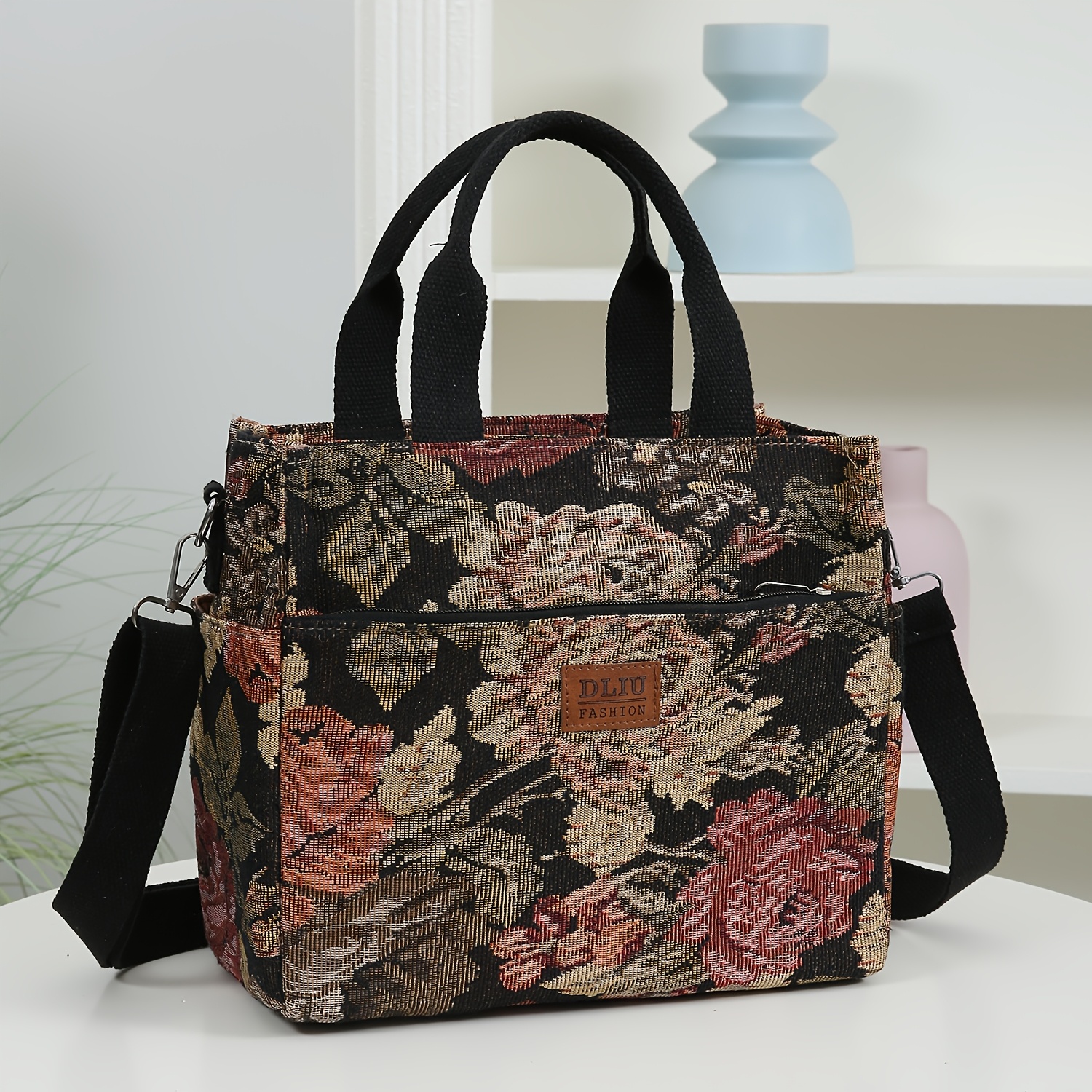 TEMU pojemna torba crossbody z grubego materiału, na jedno ramię, stylowa i minimalistyczna torba do pracy z zamknięciem na zamek błyskawiczny,