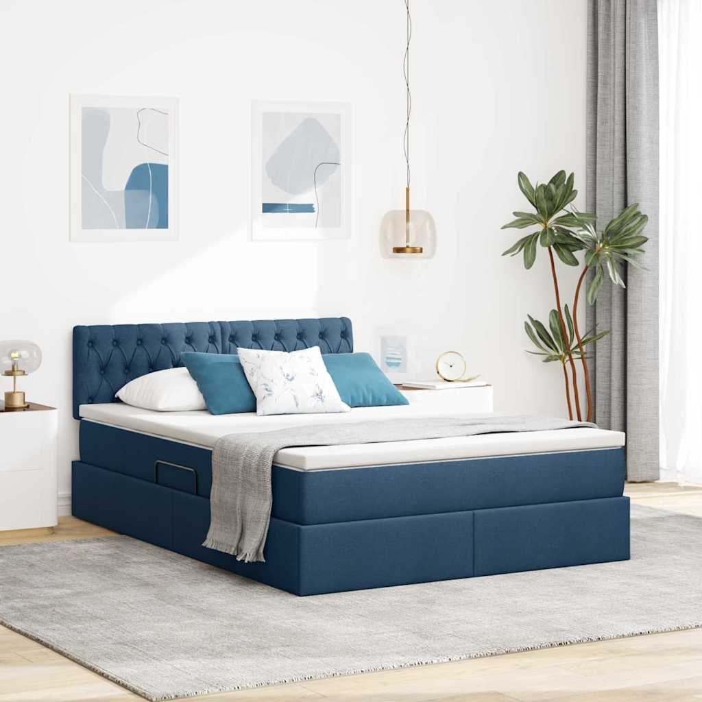 VidaXL Łóżko z miejscem na przechowywanie i LED Niebieski 140 x 200 cm
