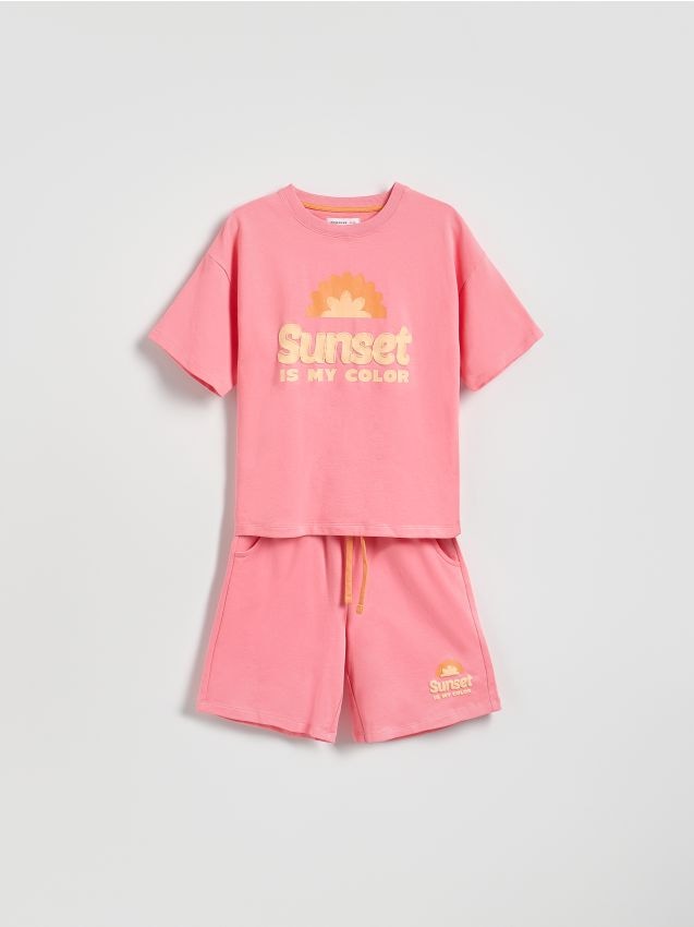 Reserved - Bawełniany komplet z nadrukiem - intensywny róż