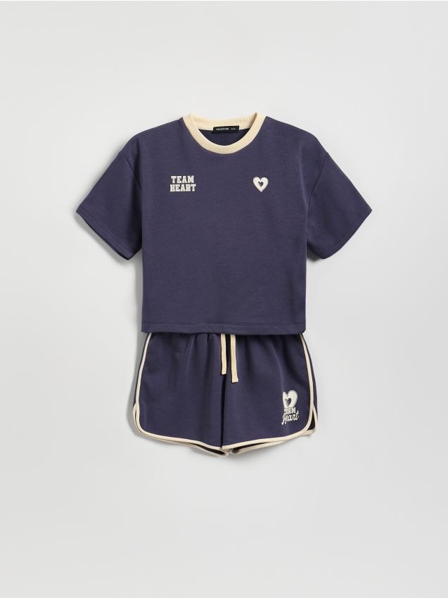 Reserved - Komplet z kontrastowymi wstawkami - granatowy