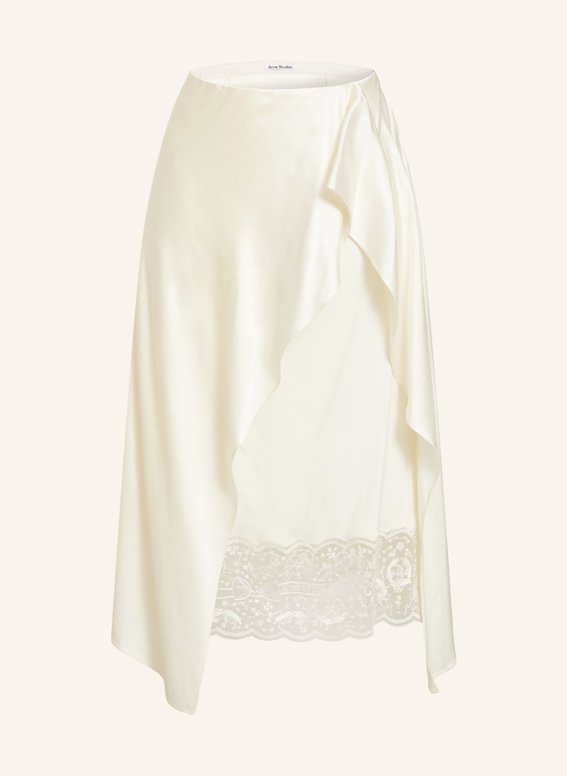 Acne Studios Satynowa Spódnica Z Koronką beige