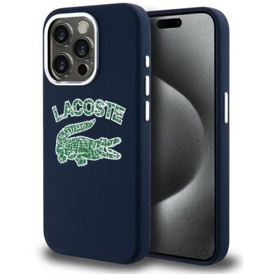 Etui LACOSTE Silicone Cracked Logo MagSafe do Apple iPhone 15 Pro Granatowy