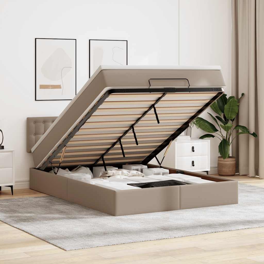 VidaXL Łóżko otomana z materacami i LED, cappucino, 140x190cm ekoskóra