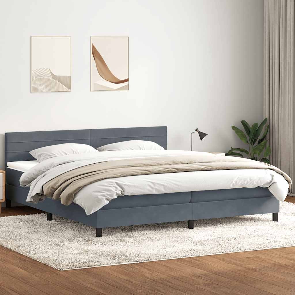 VidaXL Łóżko typu Box Spring z materacem Ciemnoszary 180x220cm Aksamit