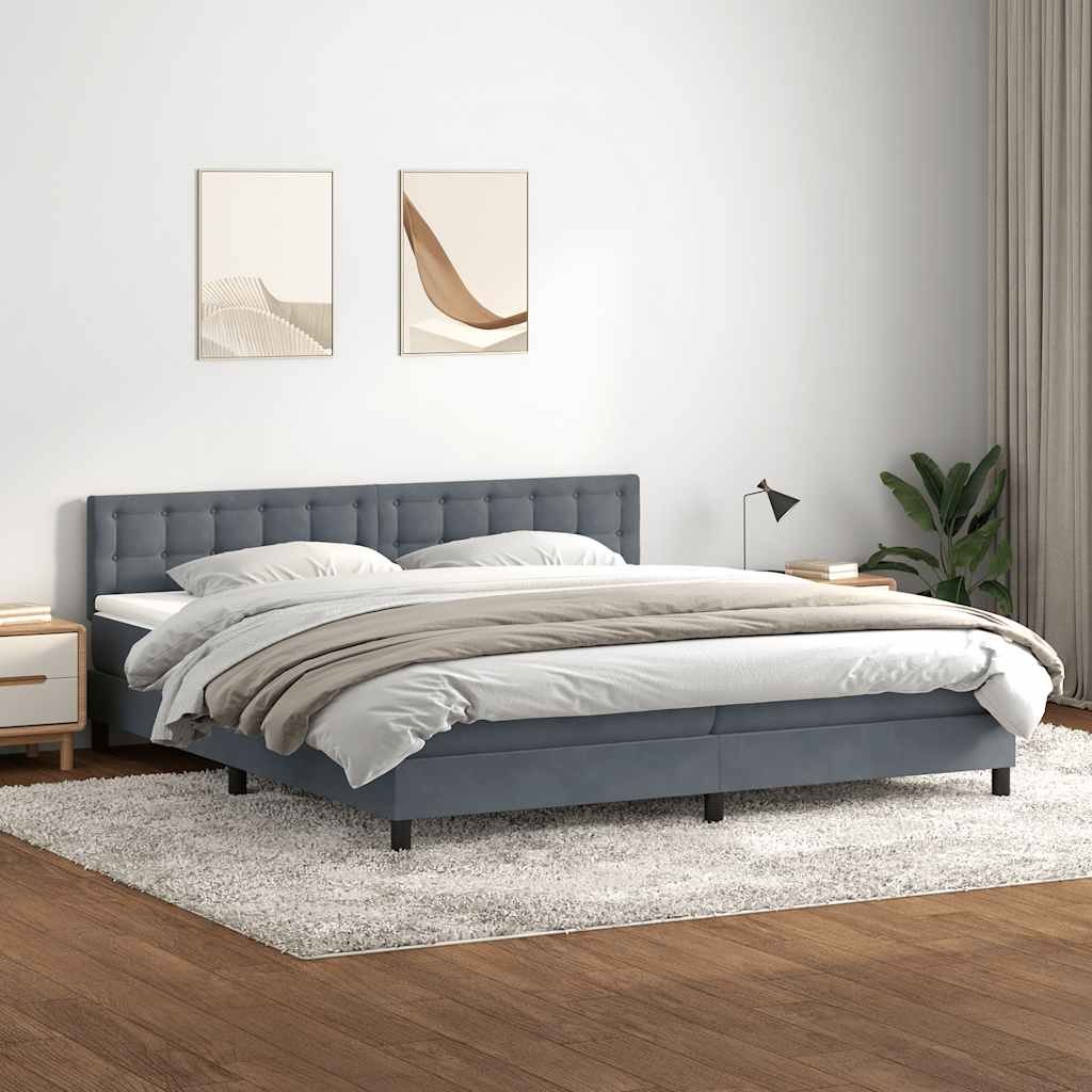 VidaXL Łóżko typu Box Spring z materacem Ciemnoszary 180x220cm Aksamit