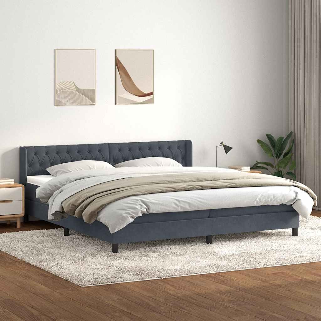 VidaXL Łóżko typu Box Spring z materacem Ciemnoszary 180x220cm Aksamit