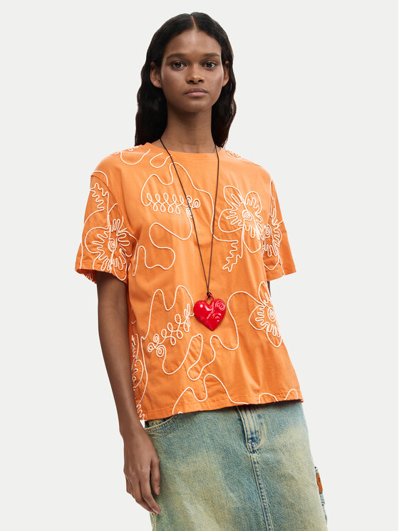 Desigual T-Shirt Genova 26SWTK48 Pomarańczowy Regular Fit