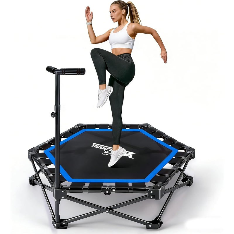 NETTLIFE Trampolina Domowa Składana - Mini Trampolina Fitness z Regulowanym Uchwytem - Nośność 150kg - Ø 89cm - Dla Dorosłych i Dzieci