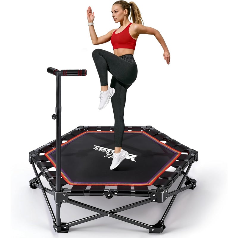 NETTLIFE Trampolina Domowa Składana - Mini Trampolina Fitness z Regulowanym Uchwytem - Nośność 150kg - Ø 86.5cm - Dla Dorosłych i Dzieci