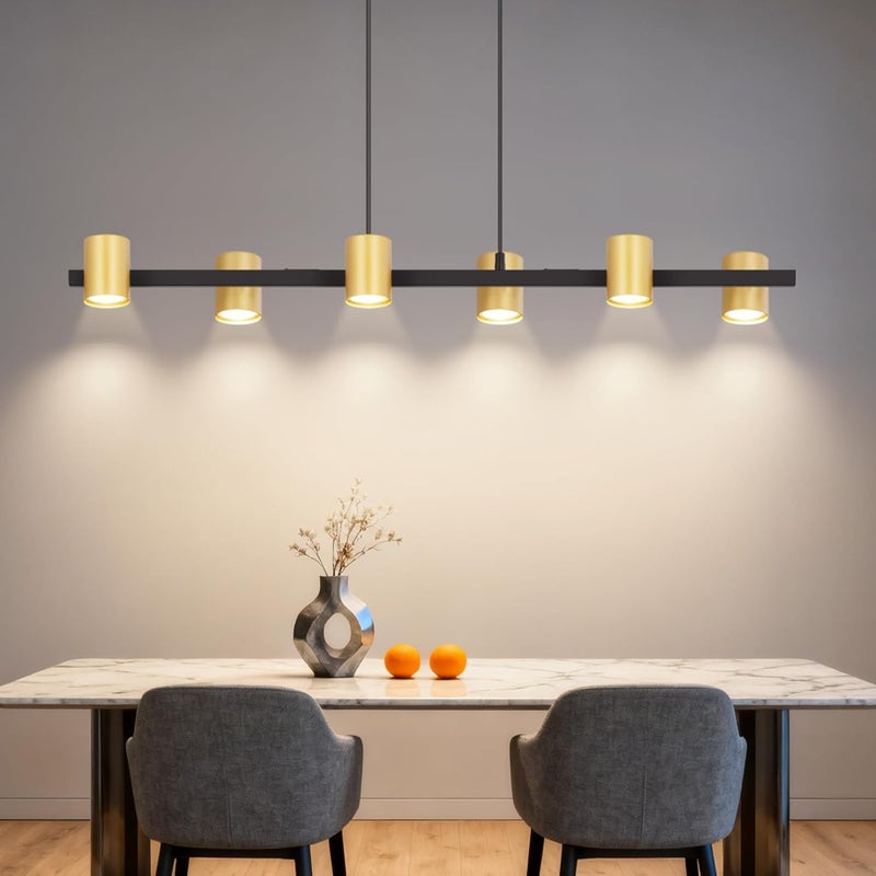 NETTLIFE Lampa Wisząca 6-punktowa Czarno-Złota, Żyrandol Industrialny Loft GU10 do Salonu i Jadalni (Bez Żarówek)