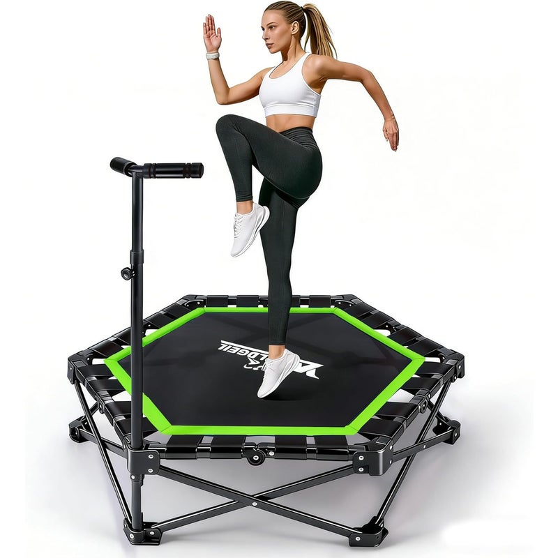 NETTLIFE Trampolina Domowa Składana - Mini Trampolina Fitness z Regulowanym Uchwytem - Nośność 150kg - Ø 89cm - Dla Dorosłych i Dzieci
