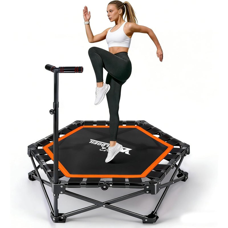 NETTLIFE Trampolina Domowa Składana - Mini Trampolina Fitness z Regulowanym Uchwytem - Nośność 150kg - Ø 86.5cm - Dla Dorosłych i Dzieci
