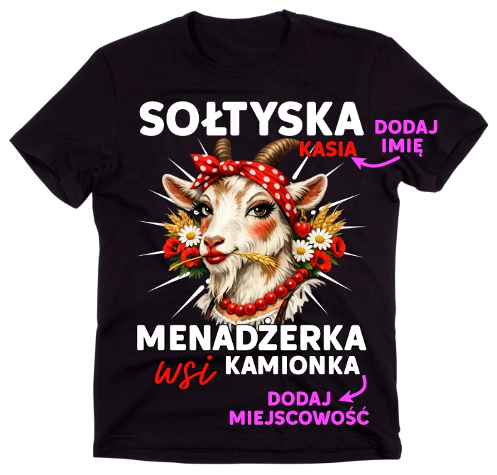 Koszulka dla SOŁTYSKI z imieniem na prezent ( ''KOZA'' MENADŻERKA WSI)