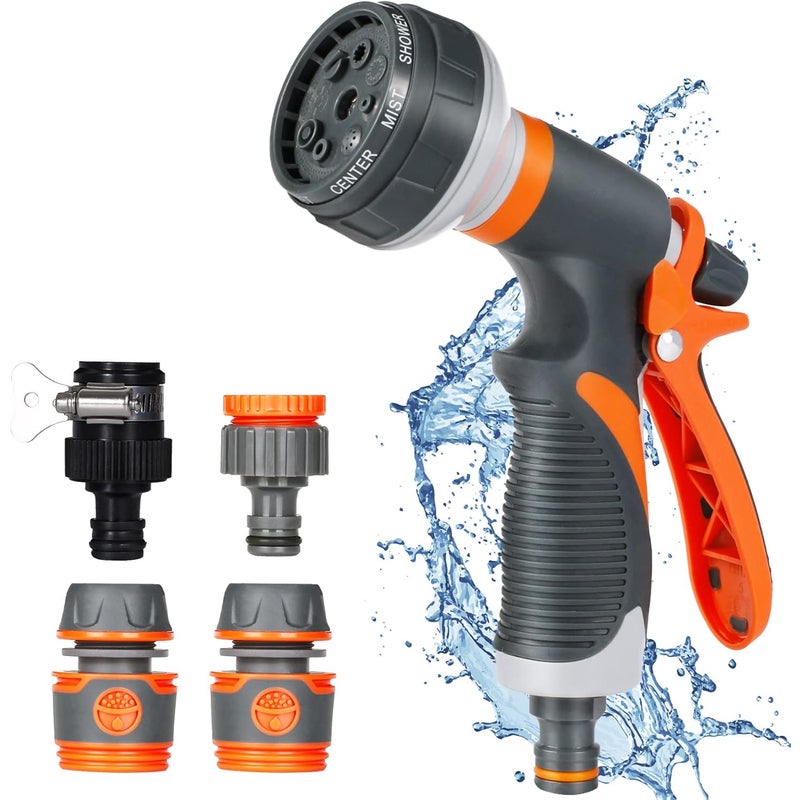 Pistolet do podlewania, opryskiwacz ogrodowy, 8 trybów podlewania, konewka z 4 interfejsami do mycia samochodów, ogrodów, roślin i zwierząt domowych