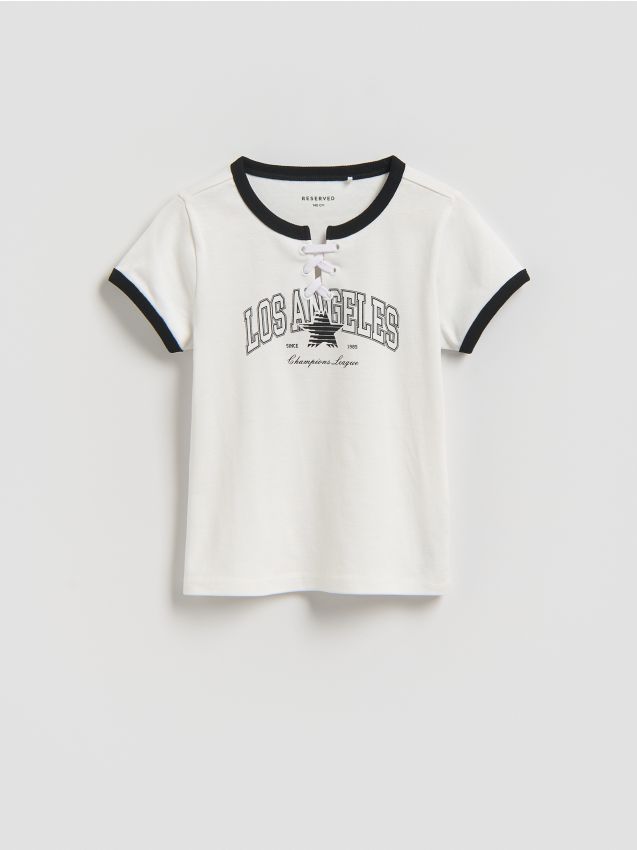 Reserved - T-shirt z nadrukiem - złamana biel