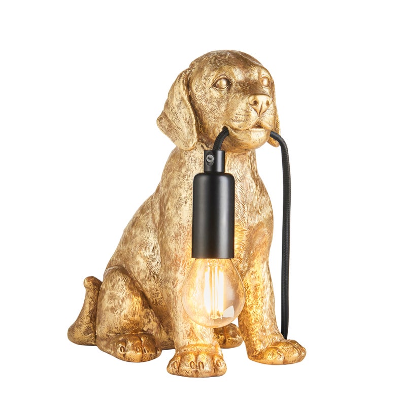 Lampa stołowa pies LABRADOR PUPPY vintage złota 1xE14x7W żywica wym:23,5x22x12cm IP20 Endon