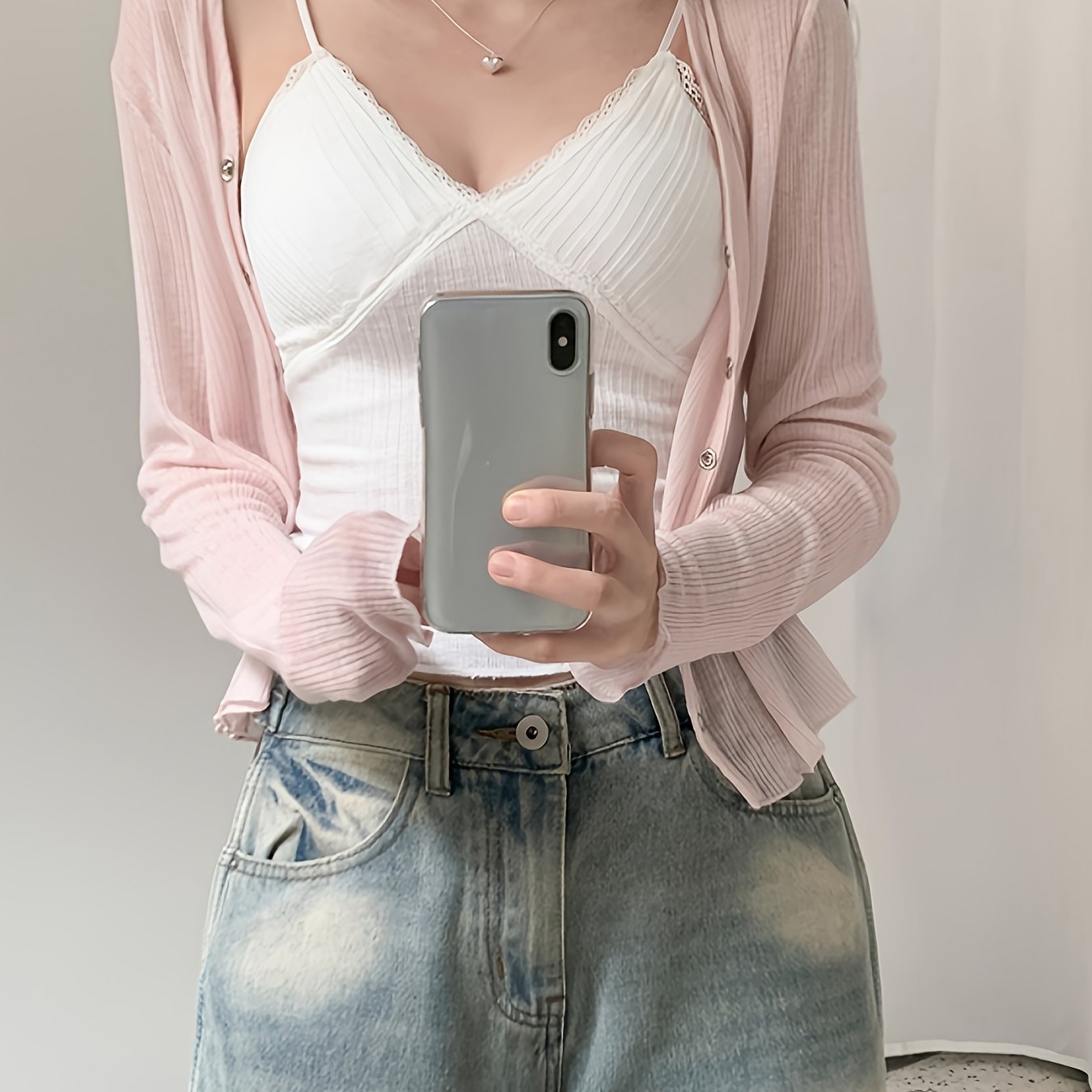 TEMU Lekki letni kardigan damska z dekoltem w serek i nakładką typu camisole