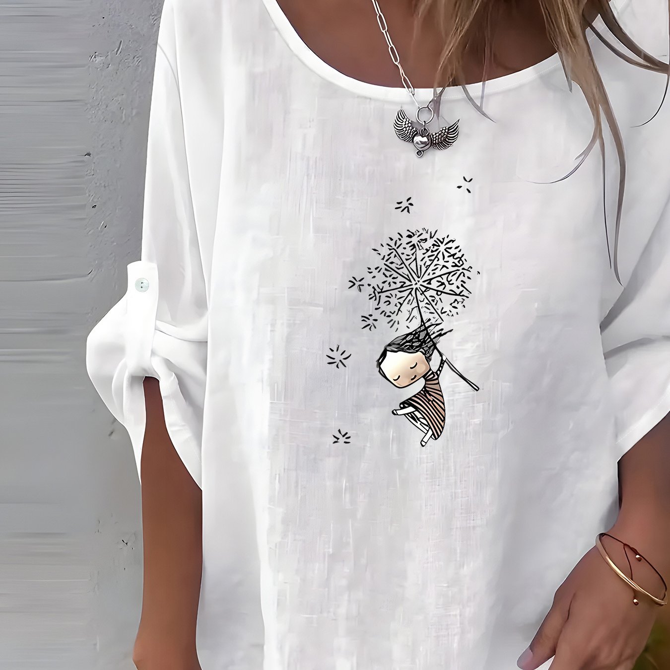 TEMU Stylowa i kreatywna koszulka damska z długim rękawem i nadrukiem, z okrągłym dekoltem. Ta jednoczęściowa koszulka damska idealnie nadaje się na