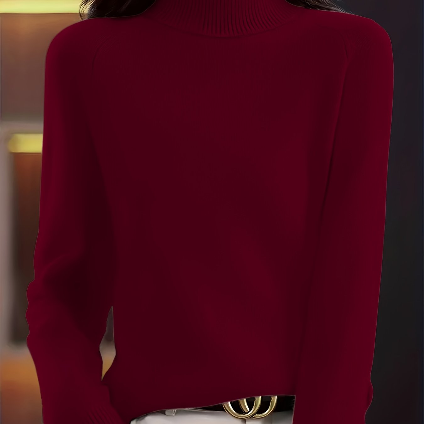 TEMU Sweter casual, jednolity , z długim rękawem