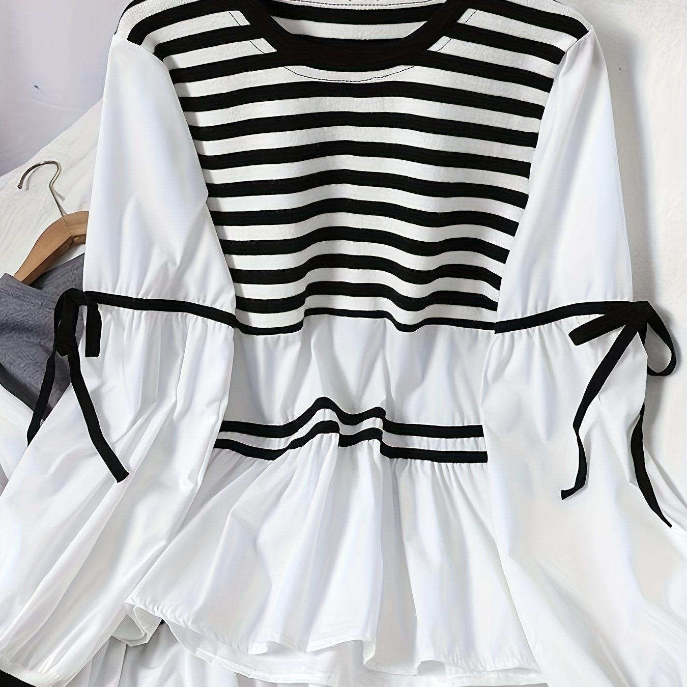 TEMU Damska koszula z długim rękawem, wiązana i w paski