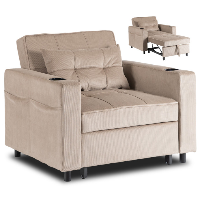 Fotel do Spania SOLOR Rozkładany Amerykanka Beżowy Sztruksowy Nowoczesny