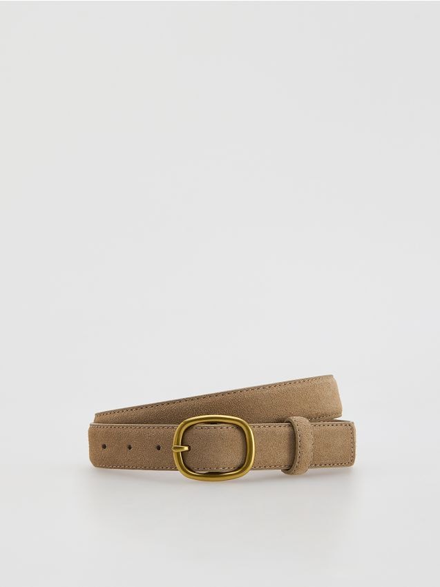 Reserved - Zamszowy pasek z klamrą - beżowy